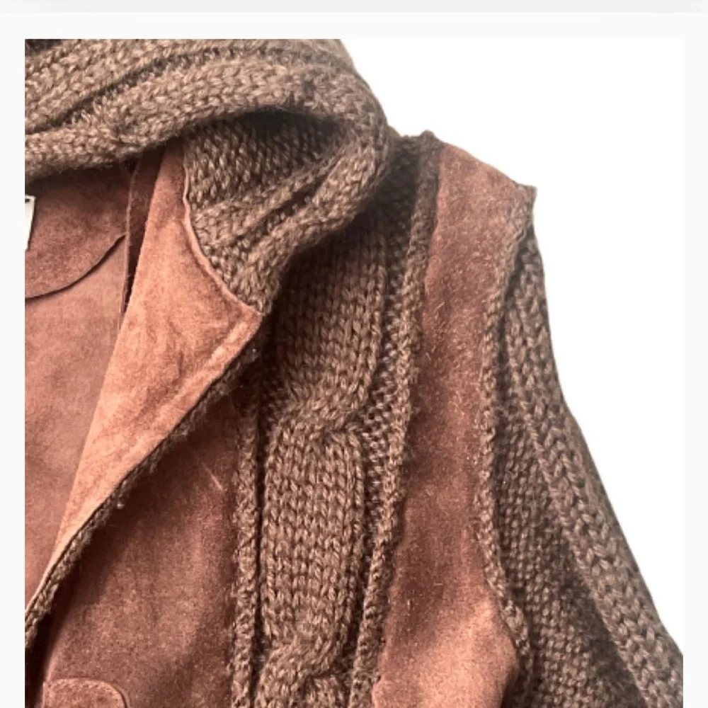 Y2K Festival Ready Brown Suede Sweater Hooded Women's Coat‎